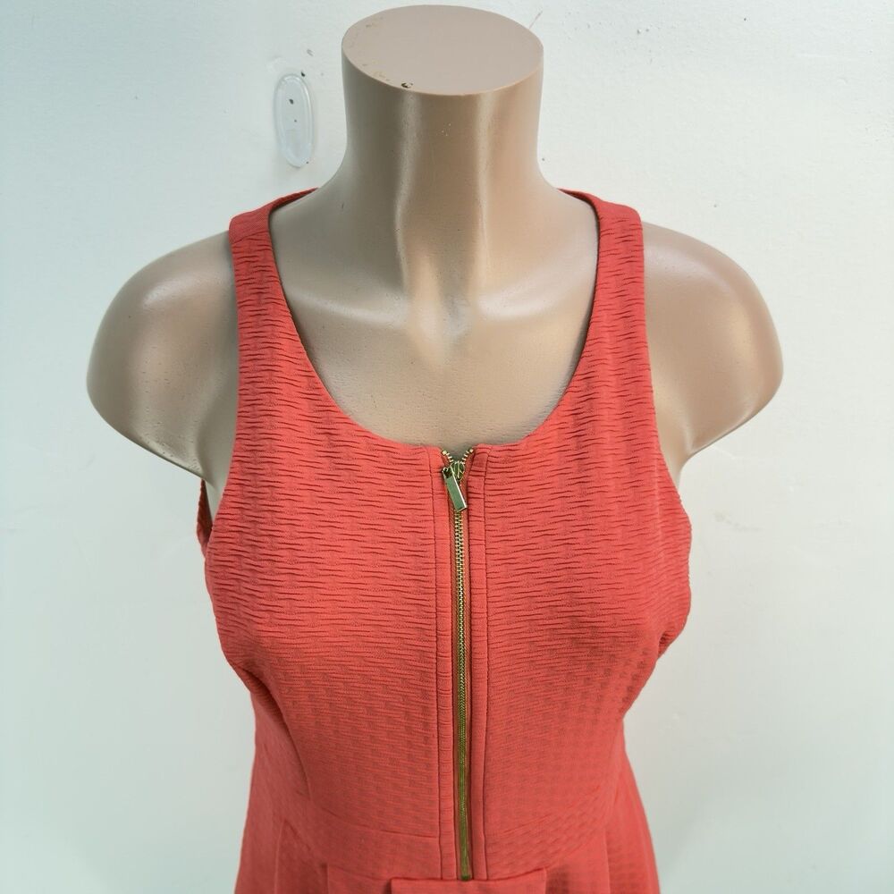 NWT Jessica Simpson Women Dress 10 Orange Textured Cut Out Back Pleated Pocket - Picture 12 of 16